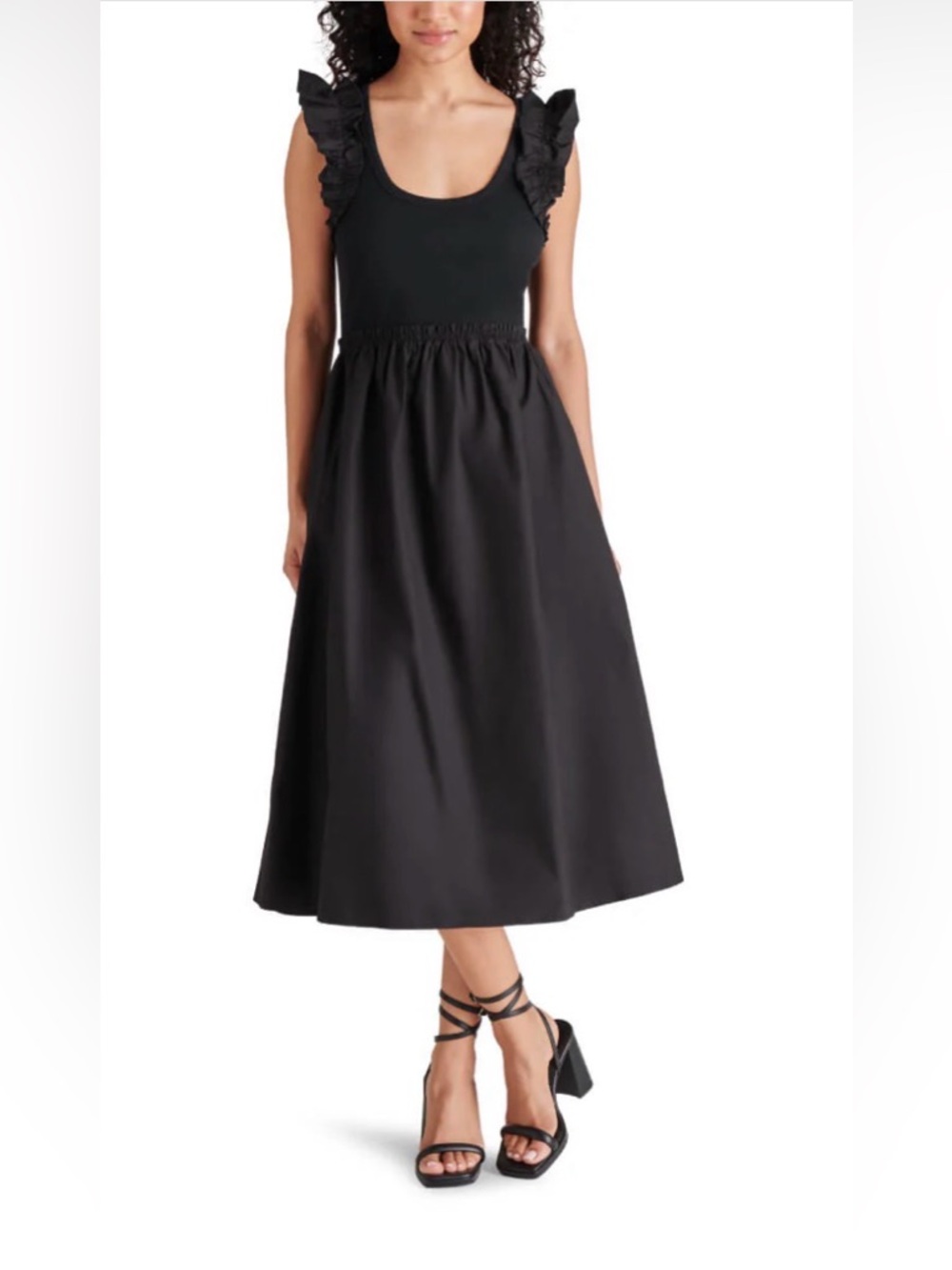 Steve Madden Adelia Black Ruffled A-Line Midi Skirt SIZE XL